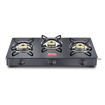 Prestige Magic Toughened Glass-Top 3 Brass Burner Gas Stove | Black | Spill Proof Design | Ergonomic Knob | Tri-Pin Burners | ISI Certified की तस्वीर