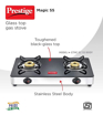 Picture of Prestige Magic 2 Burner Gas Stove Stainless Steel Body GTMC 02 SS, Black, Manual