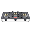 Picture of Prestige Magic 3 Burner Gas Stove Stainless Steel Body GTMC 03 SS, Black, Manual