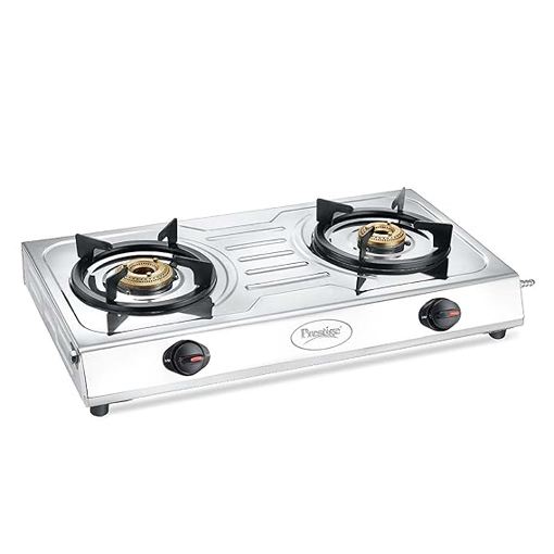 Picture of Prestige Prime LP Gas Stove with 2 Brass Burners(Stainless Steel, Silver, Manual)