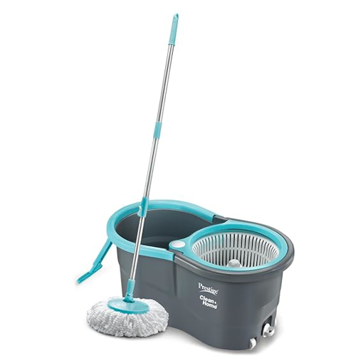 Picture of Prestige Plastic Cleanhome Alpha Mop With 2 Microfiber Mop Heads, Grey And Blue