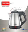 Picture of Prestige 1.2 Litres Electric Kettle (PKCS 1.2)| Silver | Auto Cut-Off | Power Indicator | Concealed Element | Single-Touch Lid Locking | 360 Degree Swivel Base