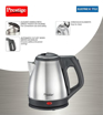 Picture of Prestige 1.2 Litres Electric Kettle (PKCS 1.2)| Silver | Auto Cut-Off | Power Indicator | Concealed Element | Single-Touch Lid Locking | 360 Degree Swivel Base