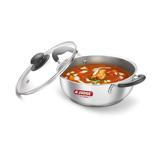 Judge by Prestige 24cm (3L) Classic Stainless Steel Kadai with Glass Lid | Gas and Induction Compatible |Even Heat Distribution |Sturdy Handles की तस्वीर