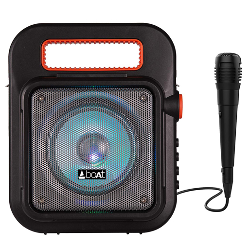 Picture of boAt PartyPal 23 15-Watt Bluetooth Wireless Speaker with Mic for karaoke, 4.5 hrs playtime, LED Lights (Black)