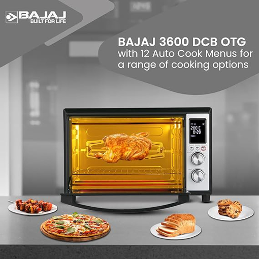 Picture of Bajaj 36L Hybrid Oven Toaster Griller (Otg)|Digital Display|12 Pre-Set Menus|Oven For Kitchen|Illuminated Chamber,Motorised Rotisserie&Convection|2 Year Warranty|Black&Chrome,1600 Watts,36 Liter