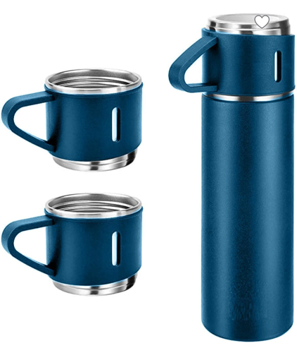 Picture of Stainless Steel Vacuum Insulated Bottle Water Flask Gift Set With Two Cups Hot & Cold | Gifts For Employees | Corporate Gift Item - 500 Ml