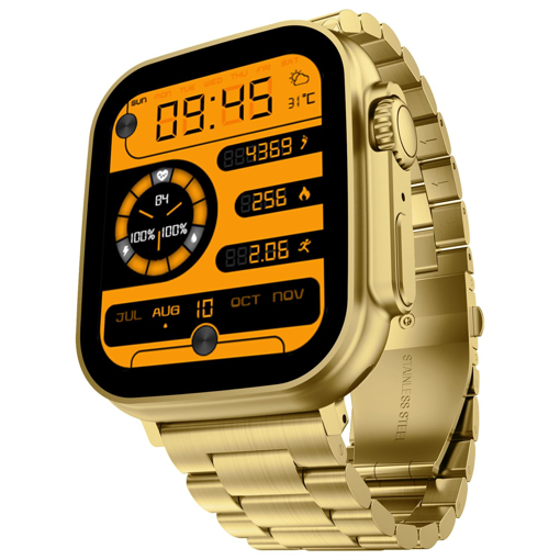 Picture of Fire-Boltt Gladiator 1.96" Biggest Display Luxury Stainless Steel Smart Watch with Bluetooth Calling, Voice Assistant &123 Sports Modes, 8 Unique UI Interactions, 24/7 Heart Rate Tracking (Gold), (Gladiator SS BSW072)