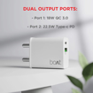 Picture of boAt WCDV 22.5W Dual Port Charger with 22.5W Power Delivery Support & 18W Quick Charge 3.0, Smart IC Protection, Auto Detection for Samsung, Xiaomi & Android Users with Type C to Type C Cable(White) (Wall Charger 22.5W QC+PD)