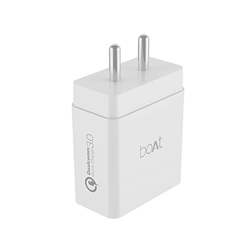 Picture of Boat Wcd Micro USB Dual Qc Port Wall Charger with Simultaneous 36W Charge Support, 18W Quick Charge Support for Qc Devices, Pins& Type C Cable for Cellular Phones (White) (Wall Charger 36W Dual QC)