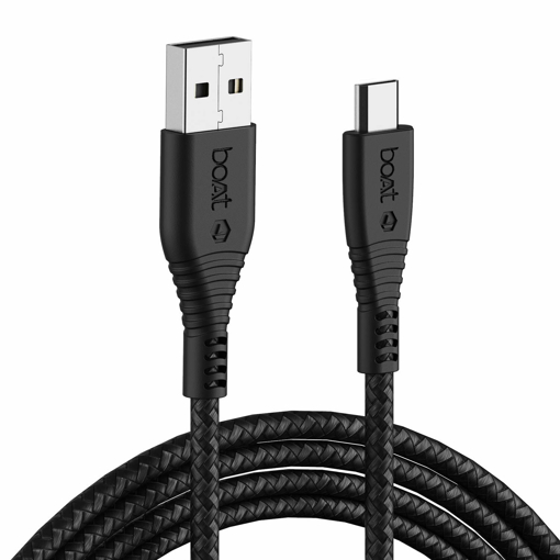 Picture of boAt Micro USB 55 Tangle-free, Sturdy Micro USB Cable with 3A Fast Charging & 480mbps Data Transmission, 10000+ Bends Lifespan & Extended 1.5m Length Black(Micro USB 55 Black 1.5m)