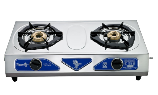 Picture of Pigeon by Stovekraft Stainless Steel Open Duo LPG Stove, 2 Burner, Silver (4) (Duo -2 Burner)