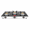 Pigeon Ayush 3 Burner High Powered Brass Gas Stove Cooktop with Glass Top and Stainless Steel Body (Black, Standard)  (14336) की तस्वीर