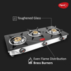 Pigeon Ayush 3 Burner High Powered Brass Gas Stove Cooktop with Glass Top and Stainless Steel Body (Black, Standard)  (14336) की तस्वीर