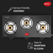 Picture of Pigeon Ayush 3 Burner High Powered Brass Gas Stove Cooktop with Glass Top and Stainless Steel Body (Black, Standard)  (14336)