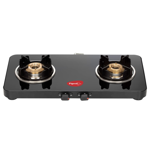 Picture of Pigeon by Stovekraft Sleek 2 Burner Ultra Slim Gas Stove with Glass Top, Manual, Black, (14763)