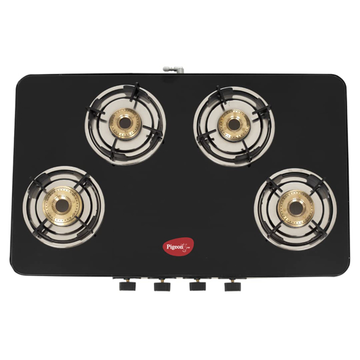 Picture of Pigeon by Stovekraft Sleek 4 Burner Ultra Slim Gas Stove with Glass Top, Manual, Black, (14764)