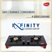 Pigeon Infinity Gas Cooktop with Glass Top and Stainless Steel body 2 Burner Gas Stove, Manual Ignition, Black ,(12629) की तस्वीर