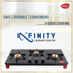 Picture of Pigeon Infinity Glass Stove, Cooktop with Glass Top and Stainless Steel body 3 Burner Gas Stove, Manual Ignition, Black, (12631)