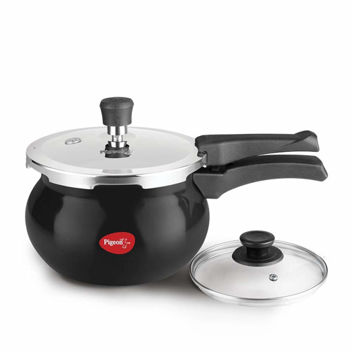 Picture of Pigeon by Stovekraft 12639 Titanium Hard Anodised Aluminium Outer Lid Handi Pressure Cooker, 3 Litres, Black, ((12639) Titanium Handi Hard Anodized 3 Litre Outer Lid IB)