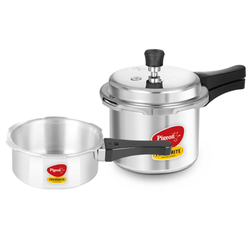 Pigeon by Stovekraft Mini Combi Aluminium Pressure Outer Lid Cooker Set, 2 and 3 Litres with Common Lid (12610) - Silver, (Aluminium Mini Combi (2+3 Litre) Outer Lid IB) की तस्वीर