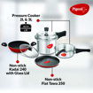 Picture of Pigeon Starter Kit of Mini Containing 2 and 3 litre Aluminium Pressure Cooker Outer Lid, 250 mm Flat Tawa and 240mm Kadai with Glass Lid (Silver), (14025)