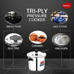 Picture of PIGEON BY STOVEKRAFT ELITE SHINE TRIO COMBI 2+3+5L TRI-PLY STAINLESS STEEL COOKER (INDUCTION COMPATIBLE), (15786)