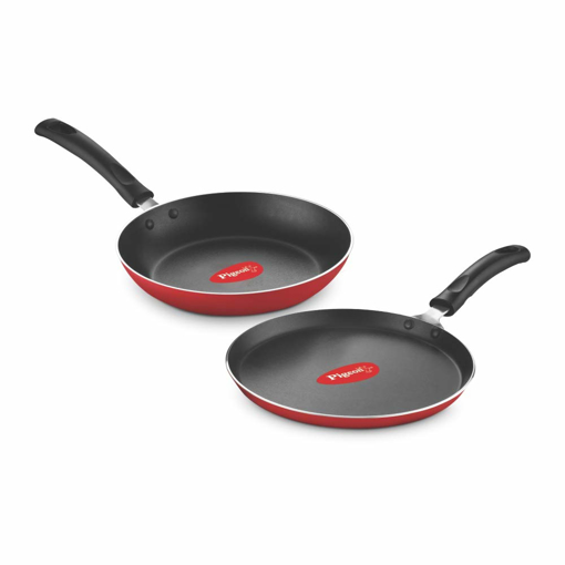 Picture of Pigeon Aluminium Nonstick Duo Pack Flat Tawa 250 and Fry Pan 200 Gift Set (Red),  Feavourite Duo Pack 250 Tawa + Fry Pan 200 (14099)