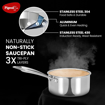 Picture of Pigeon Elite Stainless Steel Triply Sauce Pan 16 cm, Gas Stove and Induction Compatible for Fast Cooking and Longer Heat Retention, Along with Even Heat Distribution- Silver (15347)