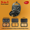 Picture of Pigeon by Stovekraft Sandwich Maker | 3 in 1 | 750 Watt (Black) | Snack Maker | Bread Toaster | Grill | Waffle Maker | Detachable Plates | 1 Year Warranty | Proudly Made in India (15968)