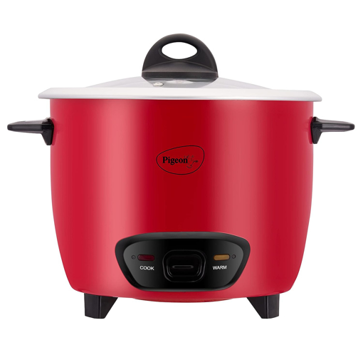 Pigeon by Stovekraft Ruby Rice Cooker with Single pot, 1.8 litres.(Red) | Toughened Glass Lid | 700 Watts | 2 Aluminium Cooking Pot | Measuring Cup| Spatula | Energy Efficient Cooking (14930) की तस्वीर