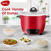 Picture of Pigeon by Stovekraft Ruby Rice Cooker with Single pot, 1.8 litres.(Red) | Toughened Glass Lid | 700 Watts | 2 Aluminium Cooking Pot | Measuring Cup| Spatula | Energy Efficient Cooking (14930)