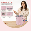 Picture of Pigeon by Stovekraft Swift Plus Multi-Cook Kettle 1.5L, with Stainless Steel Steamer, Egg Rack - Pink | Black | Double Layered | Food Grade Stainless Steel Inner wall | Glass Lid | Auto Shut-off (16213)