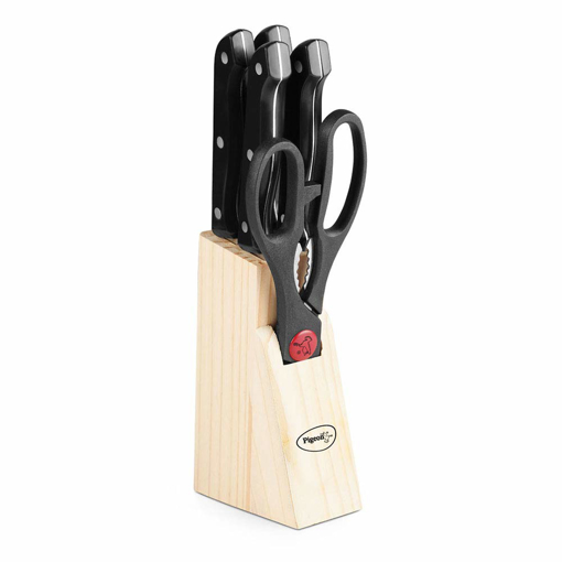 Pigeon by Stovekraft Angular Holder Shears Kitchen Knifes 6 Piece Set with Wooden Block (Stainless Steel) (14185) की तस्वीर