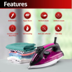 Picture of Pigeon by Stovekraft Satin Steam Iron For Clothes | 2400 Watt Instant Heat with Spray (PURPLE) | Ceramic Base Plate with GlideTech | Anti Drip | HyperBurst & Vertical Steam| Self-Clean| 1.7M Long Cord (15981)