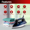 Picture of Pigeon by Stovekraft Satin Steam Iron For Clothes | 2400 Watt Instant Heat with Spray (BLUE) | Ceramic Base Plate with GlideTech | Anti Drip | HyperBurst & Vertical Steam | Self-Clean | 1.7M Long Cord (15982)