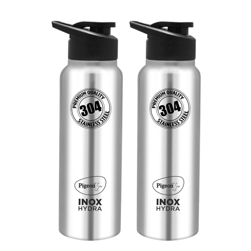 Picture of Pigeon by Stovekraft Inox hydra 700ml pack of 2 Stainless Steel Drinking Water Bottle 700ml Flipper Cap - Silver (1 year Warranty) (14920)