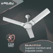 Bajaj Stylo 12S2 1200mm Ceiling Fans for Home |BEE-2 StarRated Energy Efficient|SUPER 5TUFF TECHNOLOGY�| SumoTuff Blades| High AirDelivery & HighSpeed| 5-Yr Warranty Sparkle White Ceiling Fan की तस्वीर