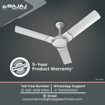 Picture of Bajaj Stylo 12S2 1200mm Ceiling Fans for Home |BEE-2 StarRated Energy Efficient|SUPER 5TUFF TECHNOLOGY�| SumoTuff Blades| High AirDelivery & HighSpeed| 5-Yr Warranty Sparkle White Ceiling Fan