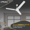 Bajaj Energos 12DC5R 1200mm Silent BLDC Ceiling Fan|5 stars Rated Energy Efficient Ceiling Fans for Home|Remote Control|Upto 65% Energy Saving-26W|High Speed|Silent Operation|2-Yr Warranty White की तस्वीर