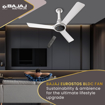 Bajaj Eurostos 1200 Mm 5 Star Rated BLDC Ceiling Fans For Home | BEE Stars Rated Energy Efficient Ceiling Fan | ‎Remote Controlled | Soothing Colour Indication |2 Years Warranty | White की तस्वीर