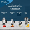 Bajaj Military Series Glamore 4 Jar 1000 Watts Mixer Grinder | 3-Speed Control With Pulse Effect Mixie| 2 Years Warranty | Jet Black की तस्वीर