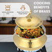 Picture of Pipal Brass Handi - 2000 ml | Teflon Free Naturally Non Stick Brass Handi for Cooking & Serving | Pure Brass Handi with Tin Coating | Brass Utensils for Kitchen | with Lid & Golden Tin Coated Handi (Glitter Brass Handi + lid Gold Hammer 2000ml)