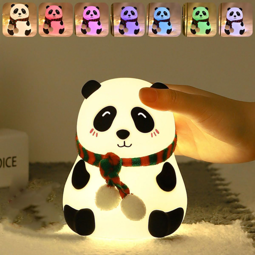 Picture of One94Store Panda Night Light for Kids- Rechargeable Silicone LED Lamp, 7-Color Changing, Perfect Room Decor & Gift for Toddler, Children, Teens- Cute Valentine's Day Present (Close Eye), Sandal (Lighting Panda)