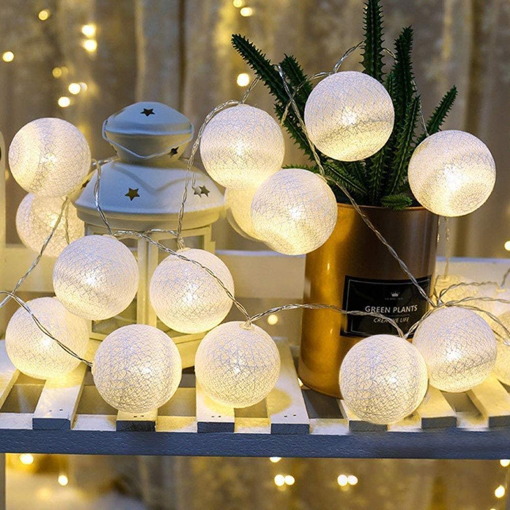 Picture of One94Store Cotton Ball LED String Light 10 LED 3 Meter Warm White Fairy String Light for Indoor Outdoor Diwali Decoration Light Plug-in (Warm White) (Cotton Ball Light)