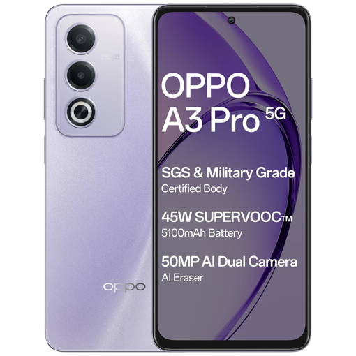 Picture of OPPO A3 Pro 5G (Moonlight Purple, 8GB RAM, 256GB Storage)|6.67” HD+ 120Hz Refresh Rate Screen | 45W SUPERVOOC|with No Cost EMI/Additional Exchange Offers