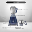 Picture of Preethi Xpro Duo MG-198 1300 W Commercial Mixer Grinder with 2 Jars ( 0.75L Chutney Jar + 2L Wet Grinding, Stainless steel), Tripad Metal Motor Stand, Blue (XPRO DUO - 1300W)