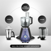 Picture of Preethi Zodiac Glitter MG 264, 750 Watt Mixer Grinder, 5 Jars (3 Stainless steel Jars +1 Juicer Jar+1 Master Chef Plus Food processor Jar), Lavender/Black (Zodiac Glitter - 750W)