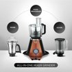 Picture of Preethi Zodiac Stardust Mixer Grinder for Kitchen, 5 Jars 750 Watt Mixie (3 Stainless steel Jars +1 Juicer Jar+1 Master Chef Plus Food processor Jar), Black/Copper (MG-265)