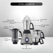 Picture of Preethi Steel Supreme Mixer Grinder for Kitchen, 750 Watt Mixie, 4 jars - Super Extractor juicer Jar, 5yr Warranty & Lifelong Free Service (MG-208) (Steel Supreme - 750W)